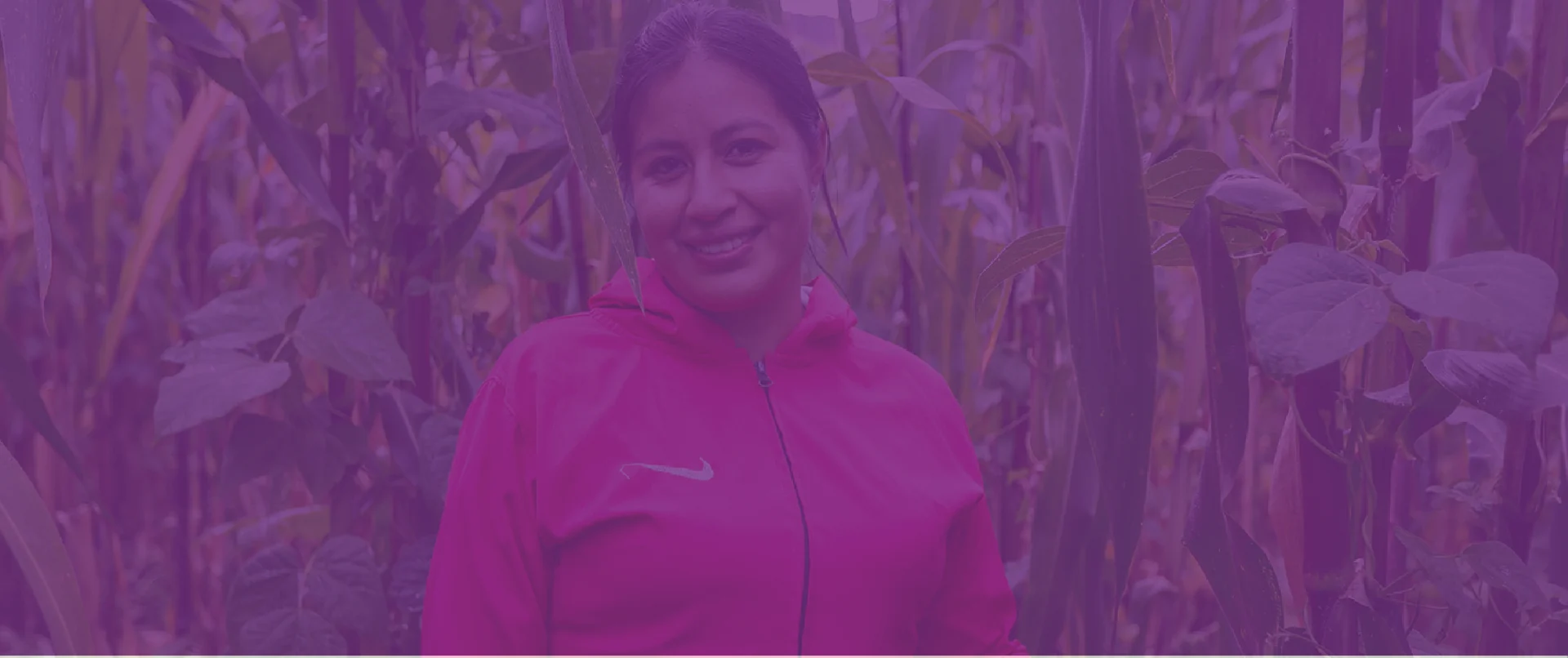 Mujer trabajando en el campo, fondo teñido de morado